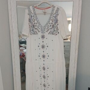Knox Rose White Maxi Dress with Blue Embroidery